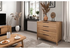 Нисък скрин от масивен дъб в естествен цвят 95x80 cm Twig – The Beds