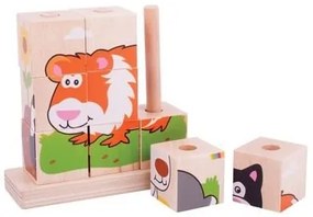 Bigjigs - Дървени кубчета за нанизване - Домашни животни BB104