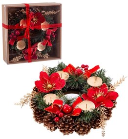 Коледен Свещник Червен Многоцветен Метал Пластмаса 30 x 30 cm