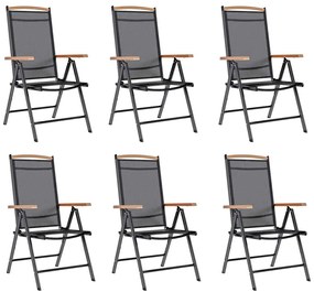 312187 vidaXL Сгъваеми градински столове, 6 бр, Textilene, черни