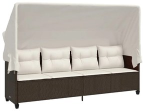 368336 vidaXL Шезлонг със сенник и възглавници, кафяв, полиратан