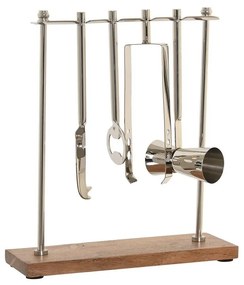 комплект за коктейл DKD Home Decor 25,5 x 9 x 30 cm Естествен Сребрист Неръждаема стомана Aкациево дърво
