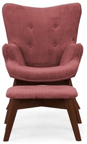 Червен фотьойл с табуретка от рипсено кадифе Niko – Ropez