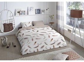 Бяло-бежово фланелено спално бельо за единично легло 140x200 cm - Good Morning