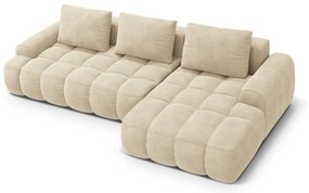 Бежов кадифен сгъваем/с място за съхранение ъглов диван (десен ъгъл) Linz – Cosmopolitan Design