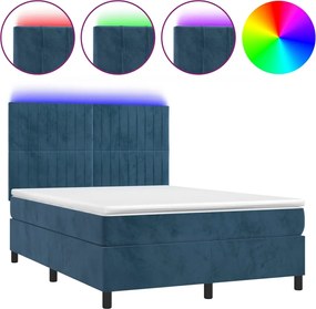 3136249 vidaXL Боксспринг легло с матрак и LED, тъмносиньо, 140x200 см, кадифе