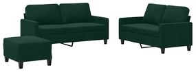 3201508 vidaXL Комплект дивани от 3 части с възглавници, тъмнозелен, кадифе