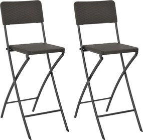 44558 vidaXL Сгъваеми бар столове, 2 бр, HDPE и стомана, кафяви, ратанов вид