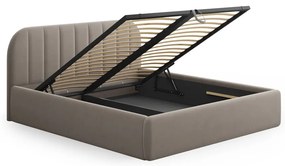 Светлокафяво двойно легло 180x200 cm тапицирано с място за съхранение с включена подматрачна рамка Juno – Windsor &amp; Co Sofas