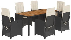 3212227 vidaXL Градински трапезен комплект 7 части възглавници черен полиратан