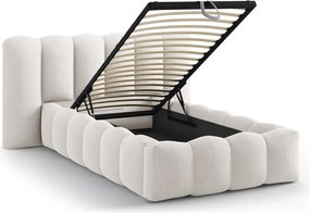 Кремаво единично легло 90x200 cm тапицирано с място за съхранение с включена подматрачна рамка Lupine – Micadoni