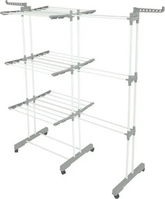 Сушилник за дрехи Kinghoff KH 2044, 30 м, До 30 кг, 3 нива, Колелца, Стомана, Бял/сив