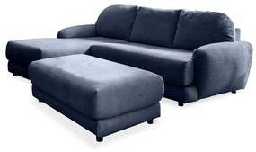 Тъмносин ъглов разтегателен диван (ляв ъгъл) с подложка за крака Comfy Claude - Miuform