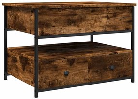 845383 vidaXL Кафе маса, опушен дъб, 70x50x50 см, инженерно дърво и метал