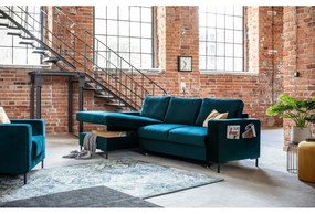 Кадифен разтегателен ъглов диван петролен (ляв ъгъл) Lofty Lilly – Miuform