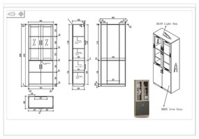 RFG Шкаф Milano, със стъклени врати, 800 х 400 х 2000 mm, светъл дъб и сиво