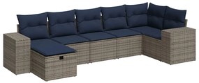 3325707 vidaXL Градински диван с възглавници, 7 части, полиратан, сив
