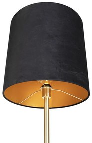 Класическа подова лампа месинг с черен абажур 40 см - Simplo
