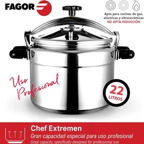 Втора ръка: Тенджера под налягане Fagor Chef Extremen 100602653, 15 л, 30 см, 50 kPa, 3 системи за безопасност, Алуминий, Сребрист