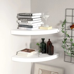 323917 vidaXL Плаващи ъглови рафтове, 2 бр., бели, 35x35x3,8 см, MDF