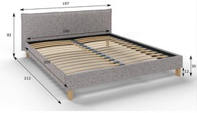 Сиво тапицирано двойно легло с решетка 180x200 cm Tina - Ropez