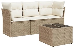 3249057 vidaXL Градински диван с възглавници, 4 части, бежов полиратан