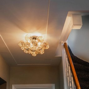 Интелигентна таванна лампа черна с кехлибарено стъкло, включително 4 Wi-Fi G9 - Uvas