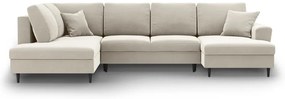 Бежов кадифен разтегателен ъглов диван с място за съхранение (ляв ъгъл/U форма) Kyoto – Cosmopolitan Design