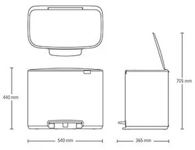 Кош за боклук Brabantia Bo Pedal 1000224, 3x11 л, Леко затваряне, Противоплъзгаща основа, Черен мат