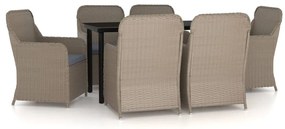 3099538 vidaXL Градински трапезен комплект с възглавници, 7 части, кафяв