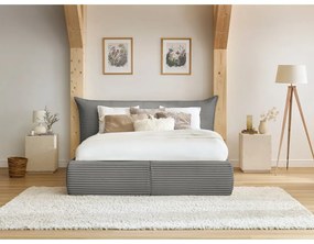 Сиво двойно тапицирано легло с място за съхранение с включена подматрачна рамка 180x200 cm Jade – Bobochic Paris