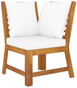 311840 vidaXL Модулен ъглов диван, кремави възглавници, акациево дърво масив