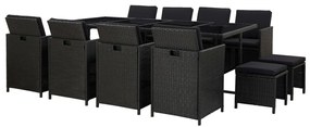 46534 vidaXL Градински комплект с възглавници, 13 части, полиратан, черен