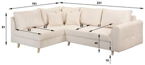 Кремав ъглов диван от велур (ляв ъгъл) Ariella - Ropez