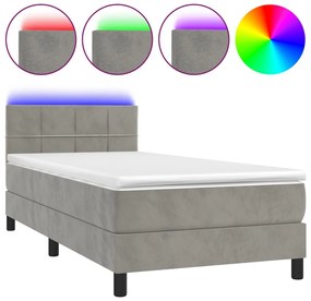 3134369 vidaXL Боксспринг легло с матрак и LED, светлосиво, 80x200 см, кадифе