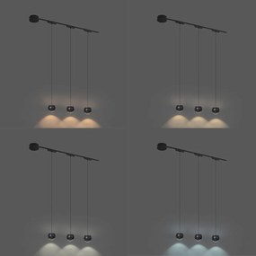 Модерна релсова система с 3 черни висящи лампи 1-фазов - Magnetic Lance