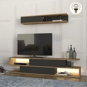 ТВ единица от меламин Manet с LED в сепет дъб - антрацитен цвят 180x29,5x39см.