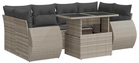 3326593 vidaXL Градински комплект с възглавници, 7 части, светлосив полиратан
