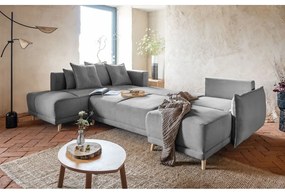 Ъглов разтегателен диван от сив велур (ляв ъгъл/"U") Lazy Lukka - Miuform