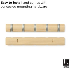 Стенна закачалка от ясенова дървесина в естествен цвят Flip - Umbra