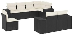 3255173 vidaXL Градински комплект диван с възглавници 8 части черен полиратан