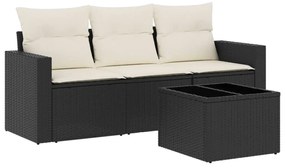 3251003 vidaXL Градински диван от 4 части с възглавници, черен, полиратан