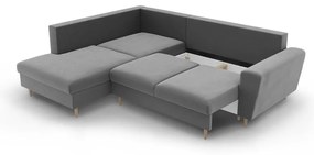 Светлосив кадифен разтегателен ъглов диван с място за съхранение (ляв ъгъл/L форма) Kyoto – Cosmopolitan Design