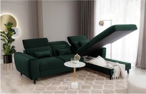 Тъмнозелен кадифен разтегателен ъглов диван с място за съхранение (десен ъгъл) Foble – ELTAP