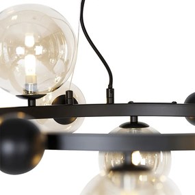 Арт Деко висяща лампа черна с кехлибарено стъкло 12-лампа - David