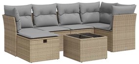 3325295 vidaXL Градински диван с възглавници, 7 части, бежов полиратан