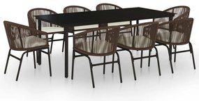 3099232 vidaXL Градински трапезен комплект, 9 части, кафяв