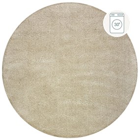 Бежов кръгъл килим от рециклирани влакна подходящ за пране 133x133 cm Fluffy – Flair Rugs