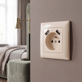 Единичен контакт със заземяване + 2x USB-A OSTE JNH003-G Beige