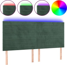 3122633 vidaXL LED горна табла за легло, тъмнозелена, 200x5x118/128 см, кадифе